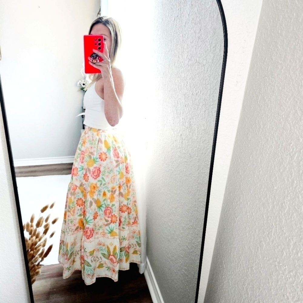 Rachel Zoe 100% Cotton Fully Lined Pull On Floral Maxi Skirt 4 Colorful Rare New - Picture 11 of 16